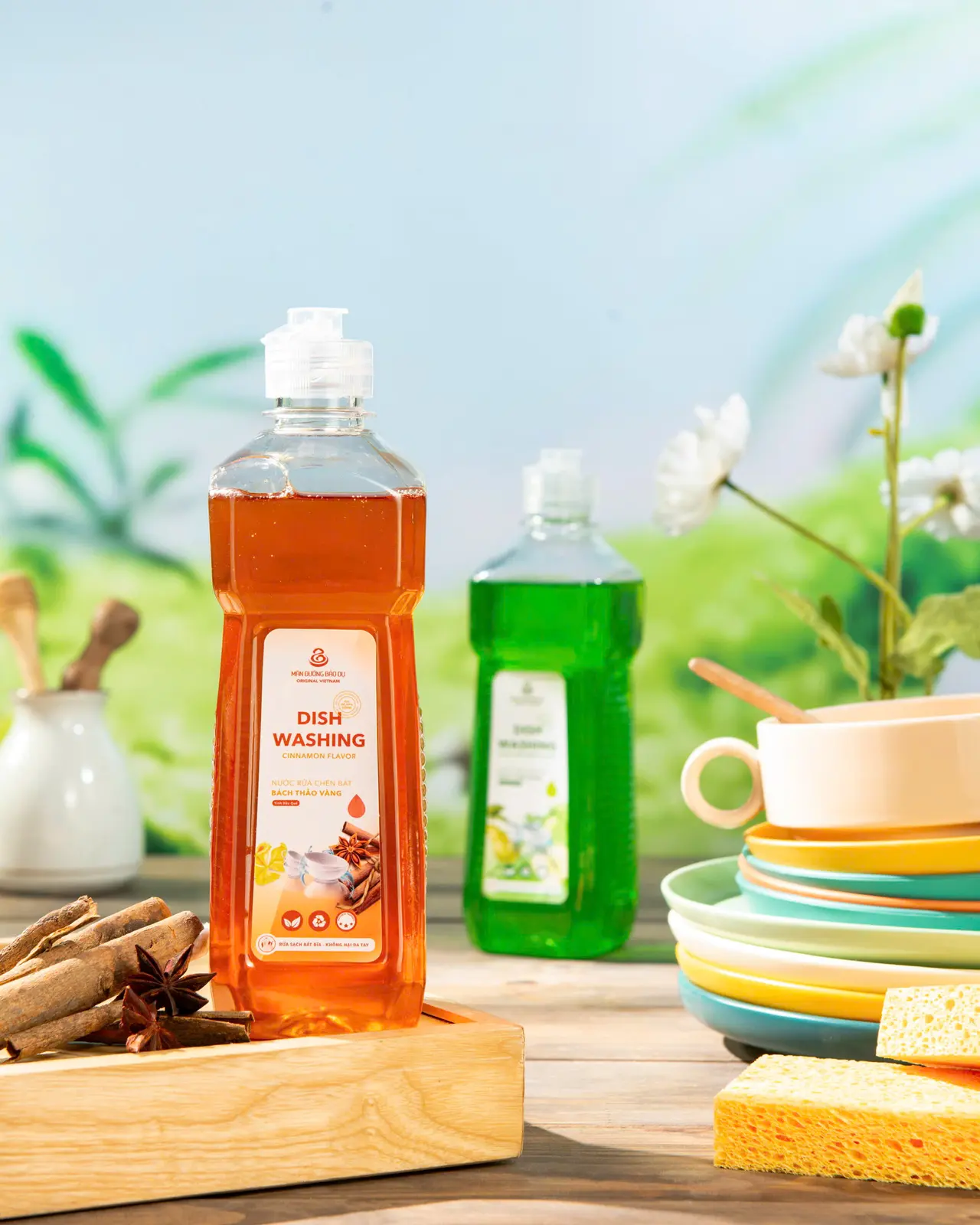 Nước rửa chén hương táo lê trong không gian sử dụng